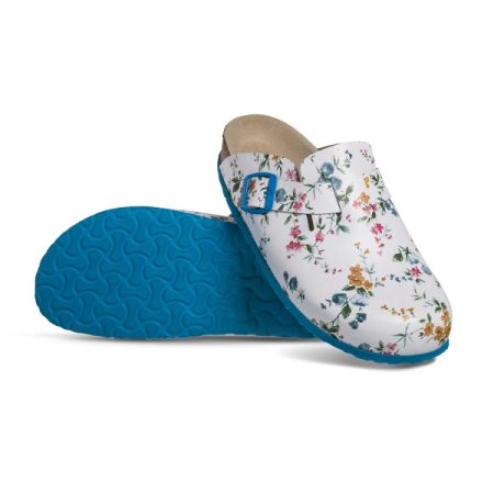 Obuwie damskie wzór 08 - kolor kwiaty niebieska klamerka i podeszwa