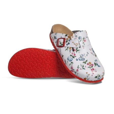 Obuwie damskie wzór 08 - kolor kwiaty czerwona klamerka